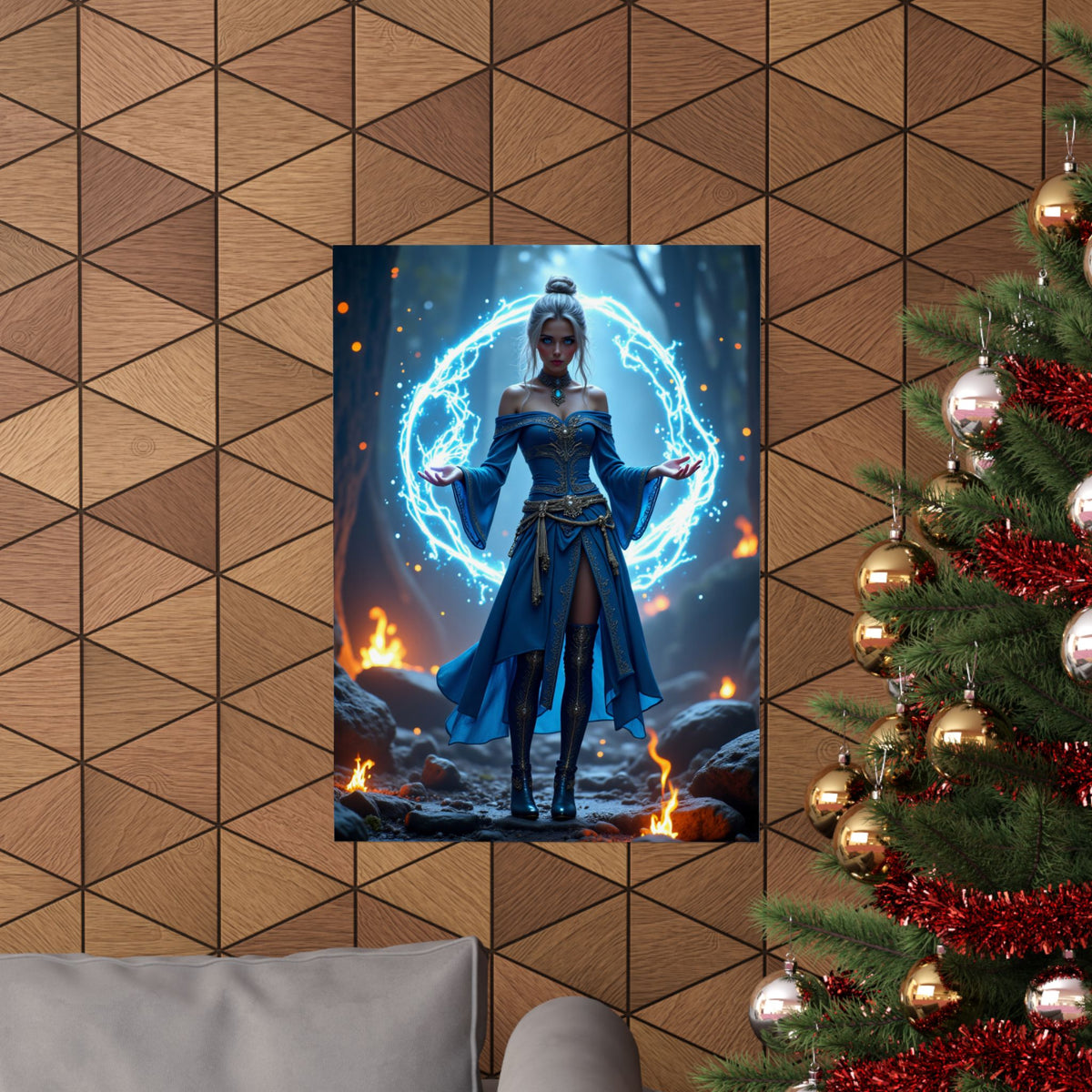 Mystic Sorceress Blue Magic Poster Matte Vertical Wall Art