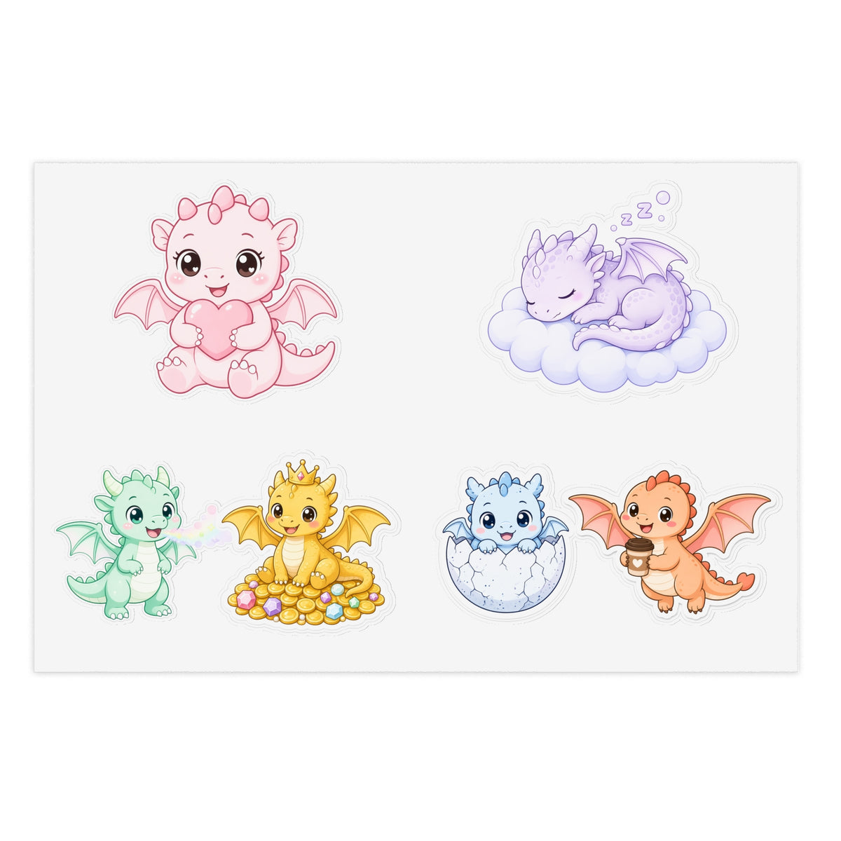 Cute Kawaii Dragon Sticker Sheet 6 Pastel Baby Dragon Stickers Laptop Planner