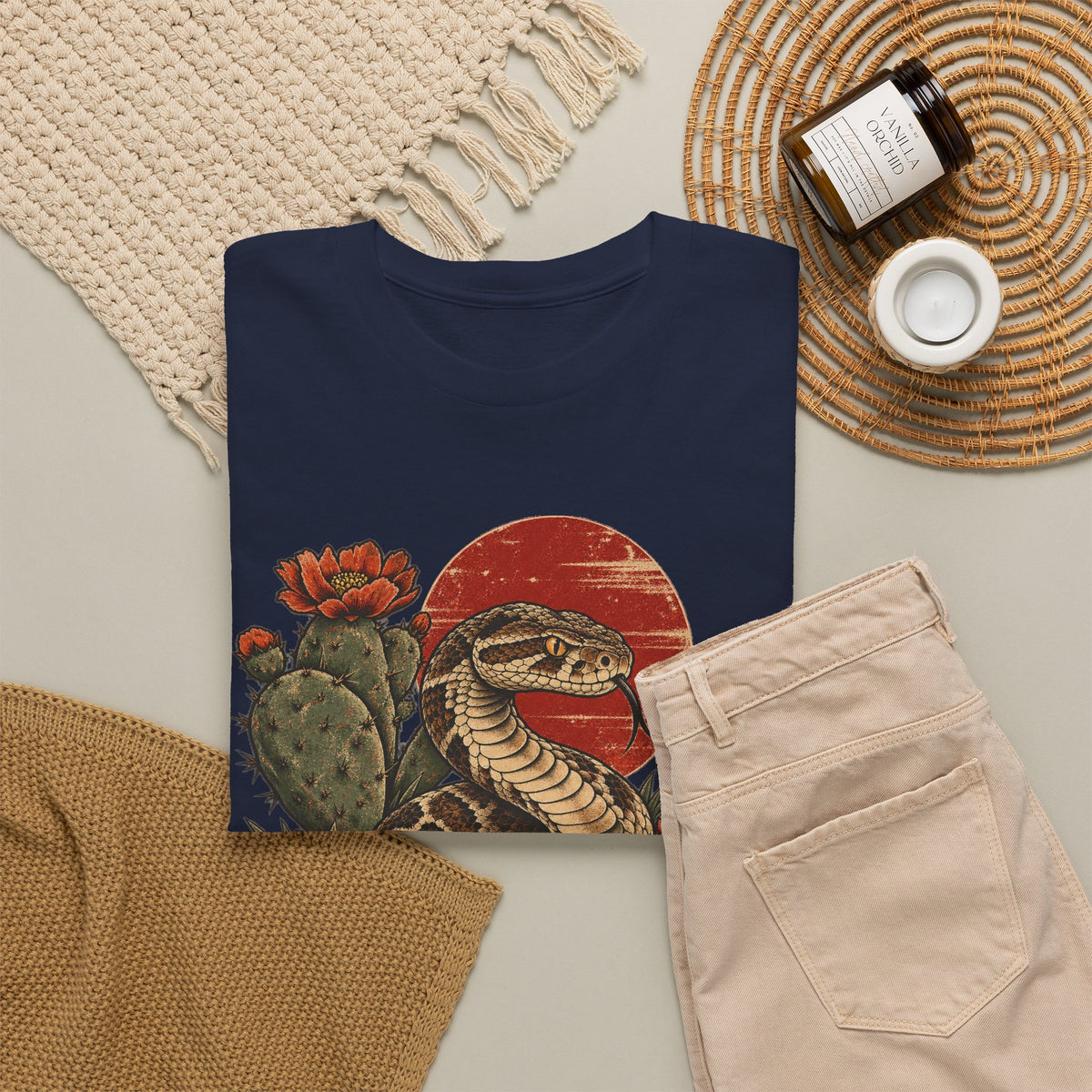 Desert Rattlesnake Cactus T-Shirt Red Sun Western Snake Tee