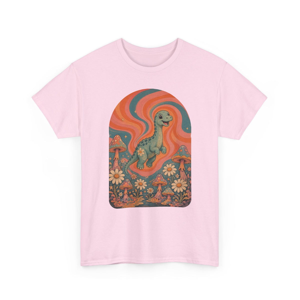 Groovy Brontosaurus T-Shirt Retro 70s Dinosaur Mushrooms Daisies Tee