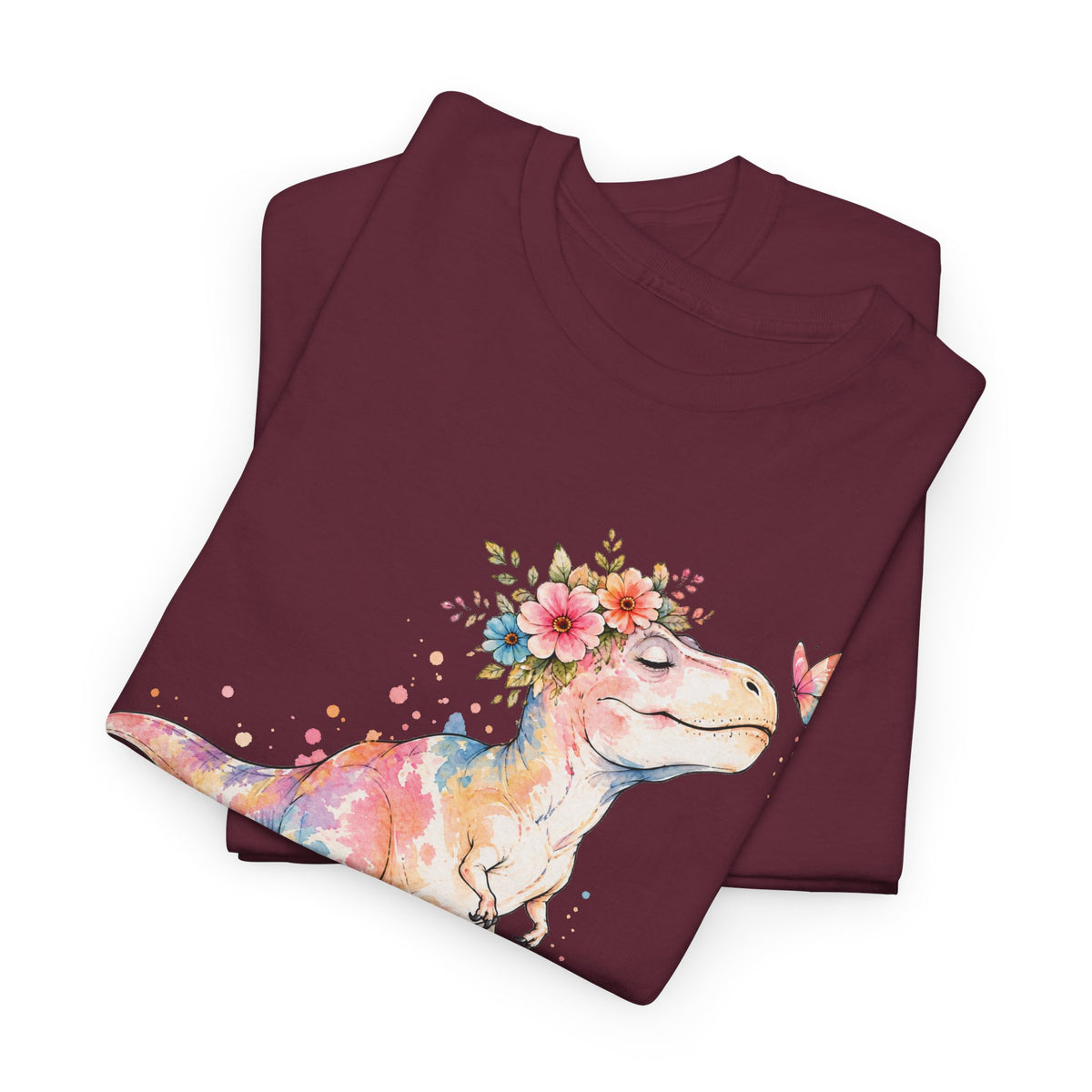 Watercolor T-Rex T-Shirt, Pastel Dinosaur Flower Crown Butterfly Graphic Tee Unisex Cute Dino Shirt