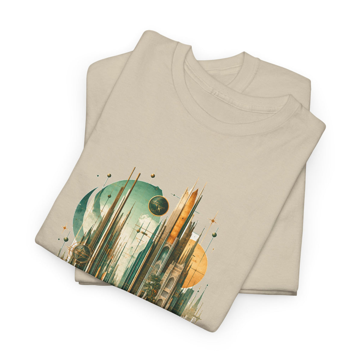Art Deco Emerald City T-Shirt Gold Fantasy Skyline Roses Stairway Art