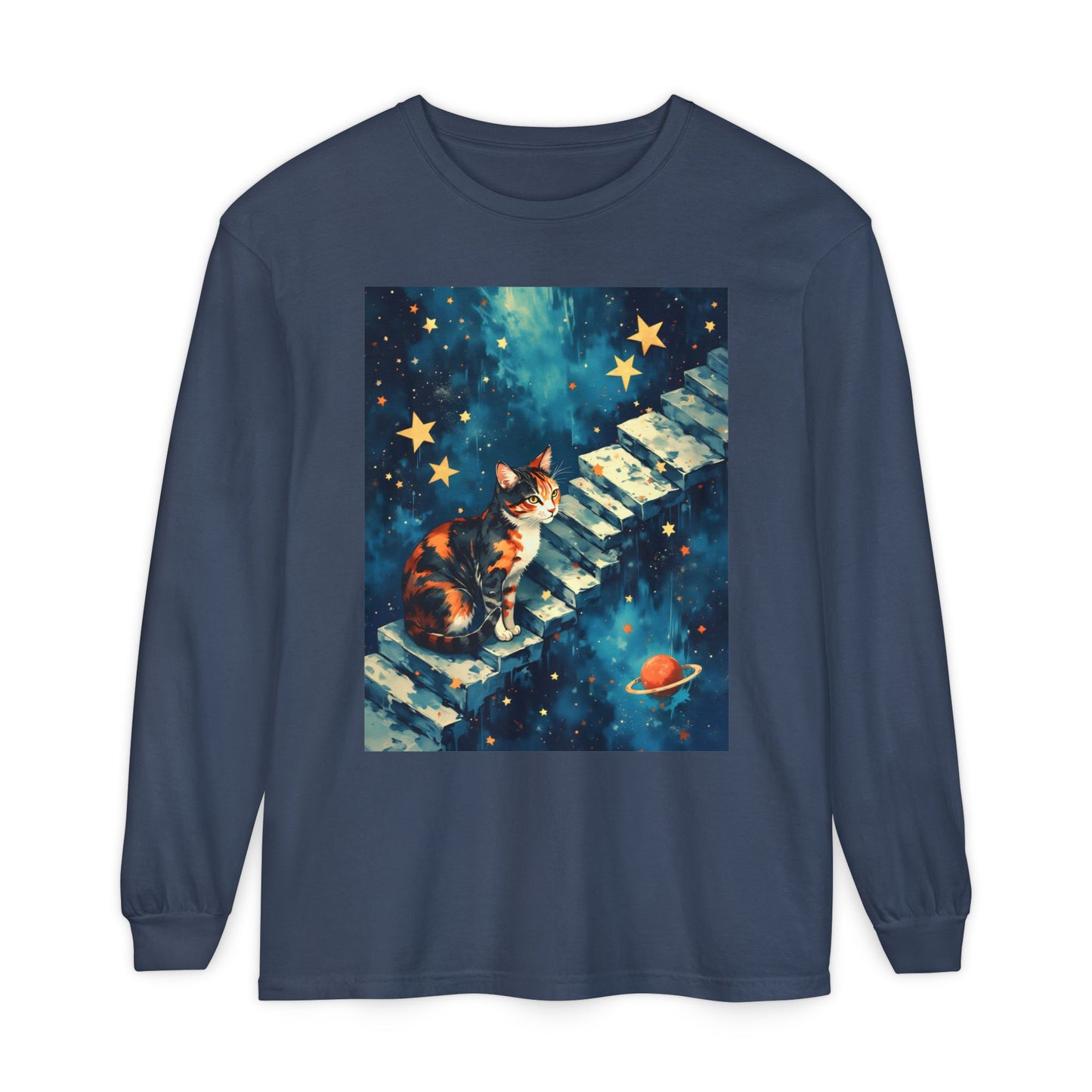 Long Sleeve T-Shirt - Cat on a Stairway to the Stars