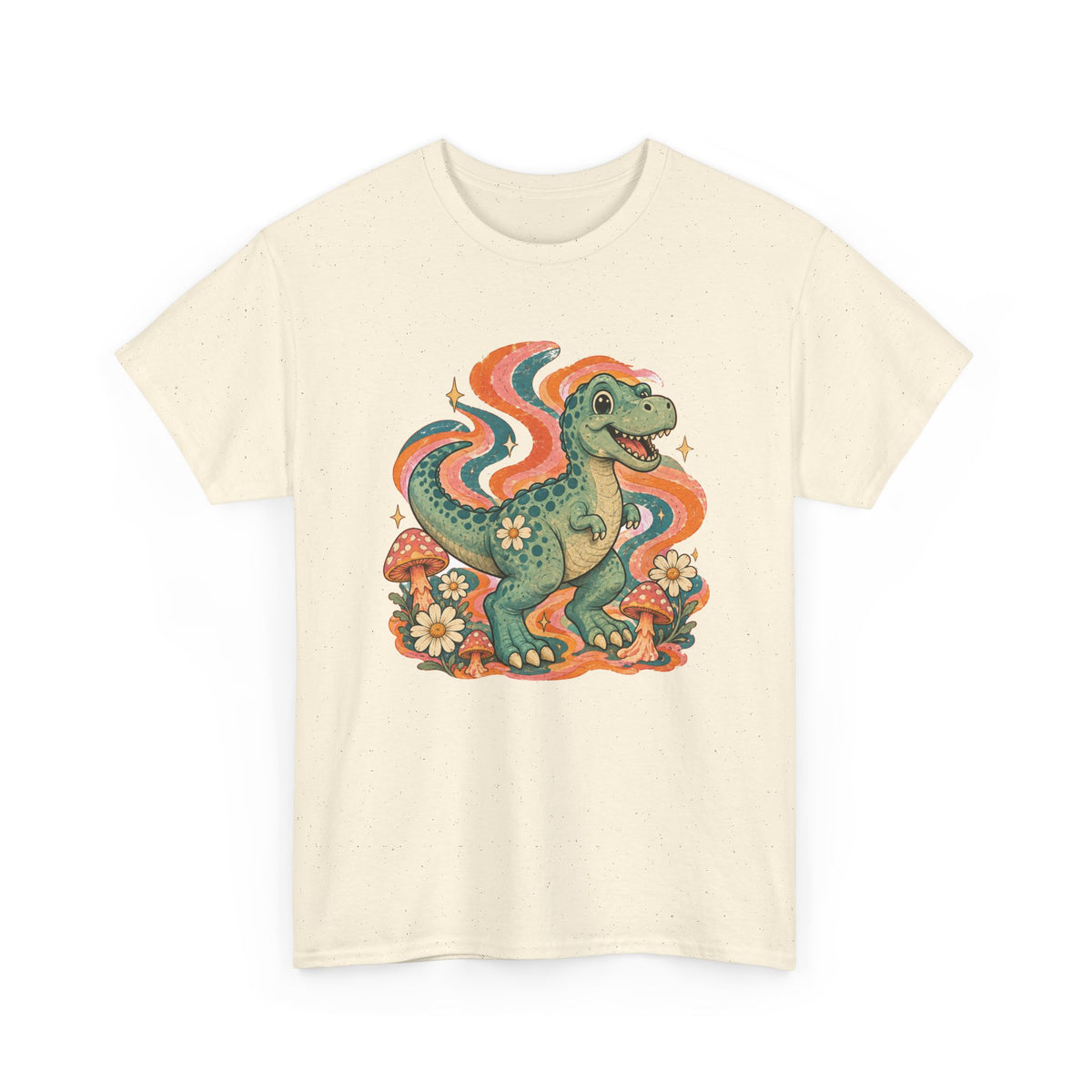 Groovy T-Rex T-Shirt Retro 70s Dinosaur Mushroom Daisy Tee