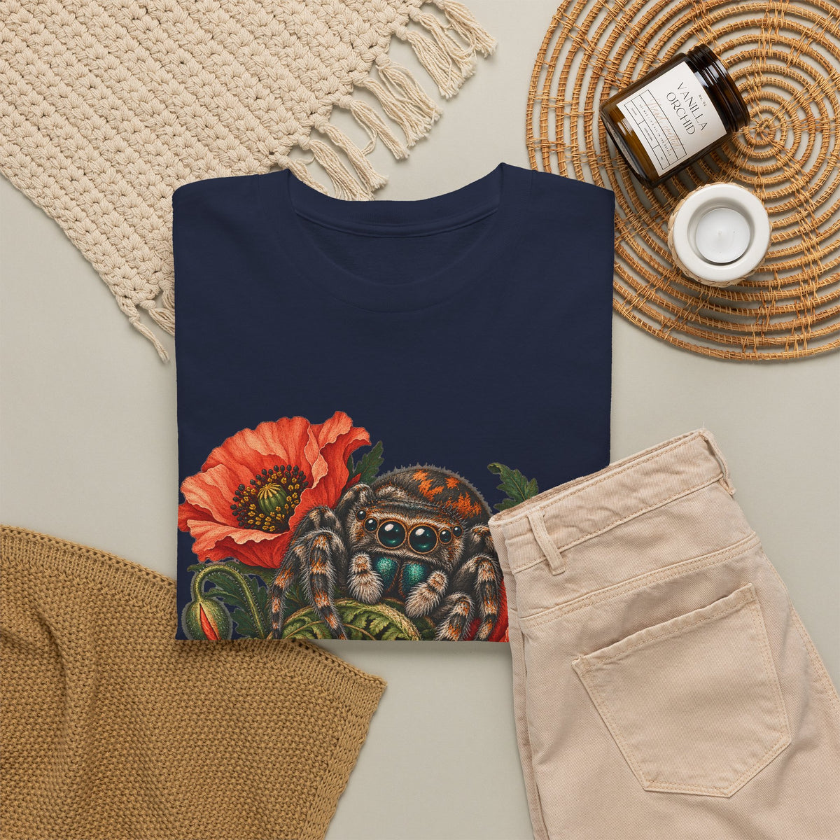 Jumping Spider Poppy Fern T-Shirt Botanical Arachnid Floral Tee