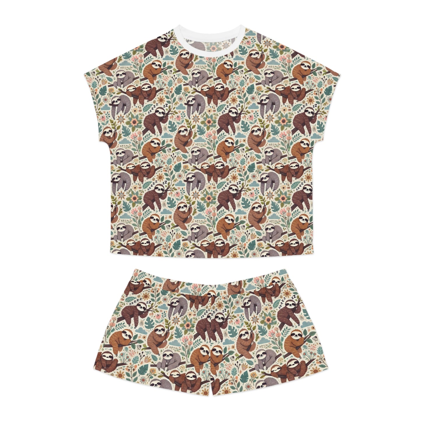 Short Pajama Set with Sleepy Sloth Design for Women