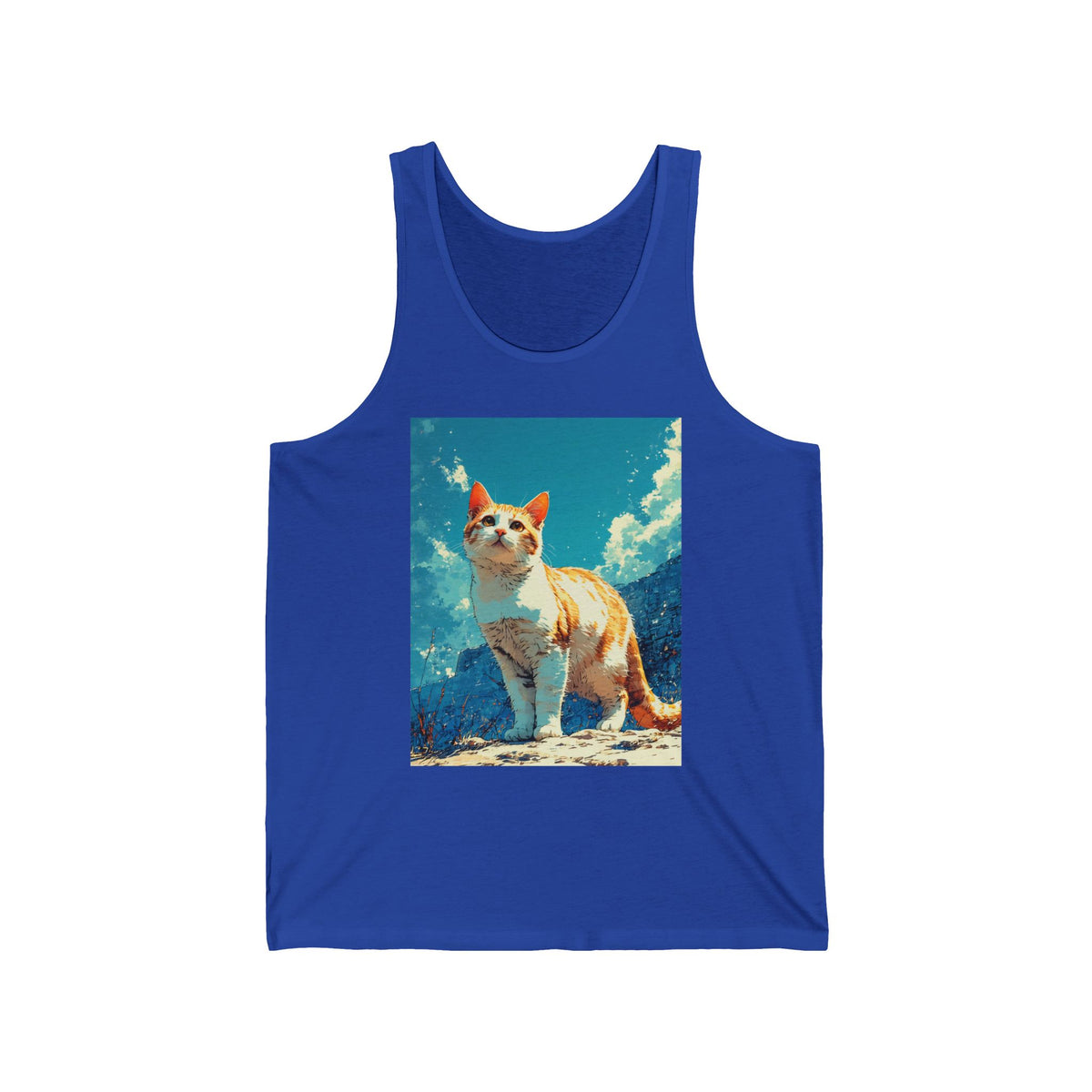 Orange Cat Ocean Sky Graphic Tank Top Unisex Jersey Tank