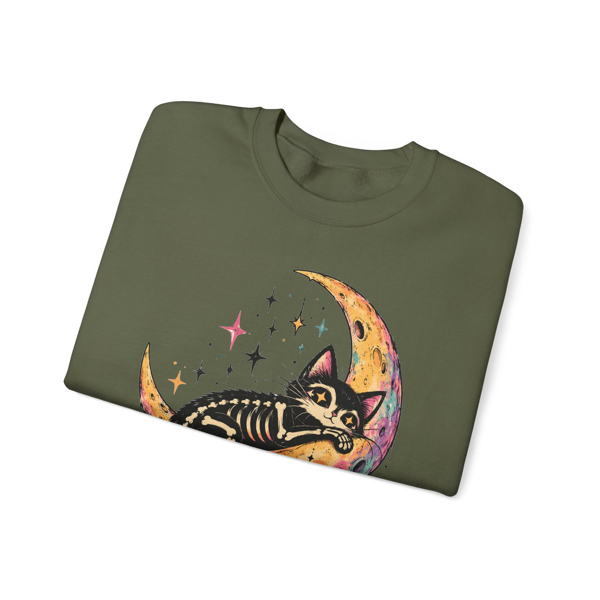 Skeleton Cat Moon Sweatshirt Pastel Goth Crescent Moon Black Cat Crewneck