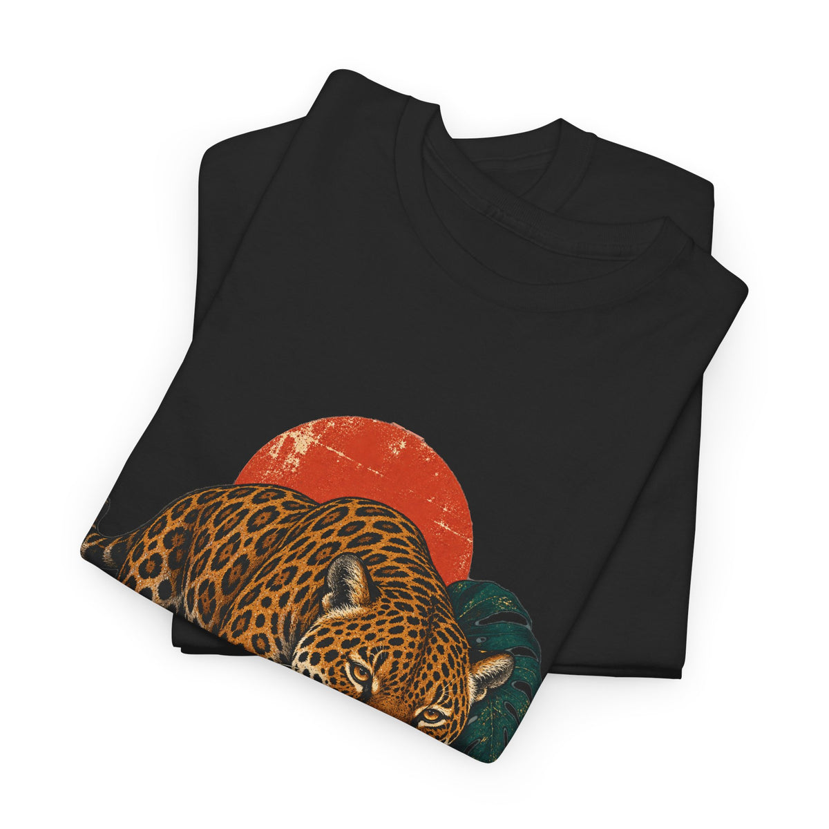 Jaguar Monstera Sun T-Shirt Jungle Cat Tropical Leaves Tee