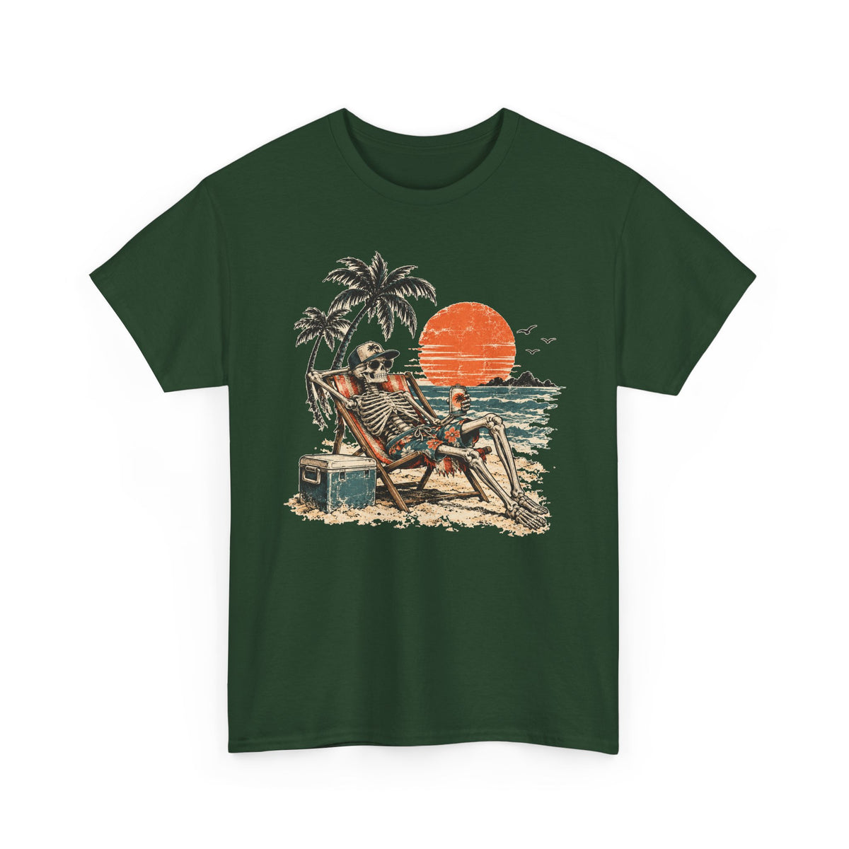 Beach Skeleton Sunset T-Shirt Palm Trees Vacation Mode Funny Skeleton Graphic Tee
