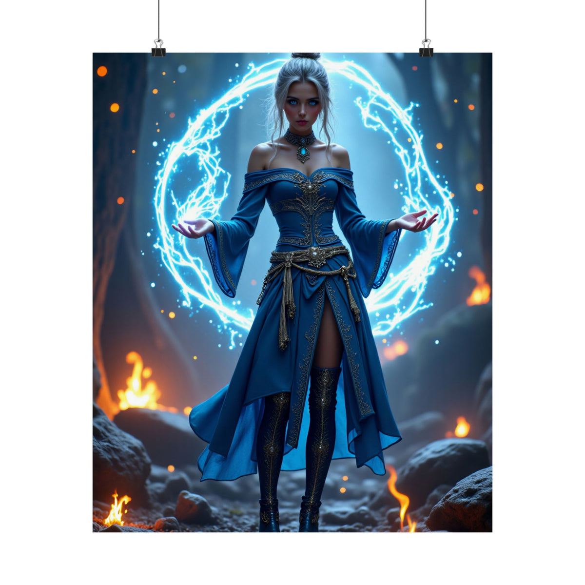 Mystic Sorceress Blue Magic Poster Matte Vertical Wall Art