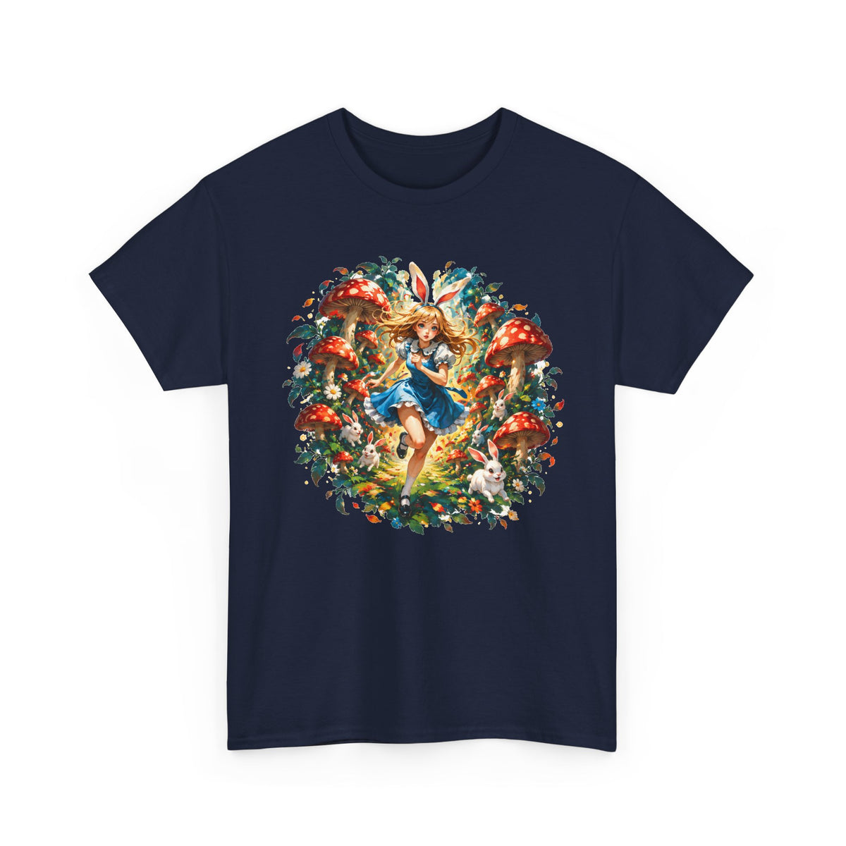 Wonderland Bunny Girl T-Shirt Red Mushroom White Rabbit Fairytale Forest Tee