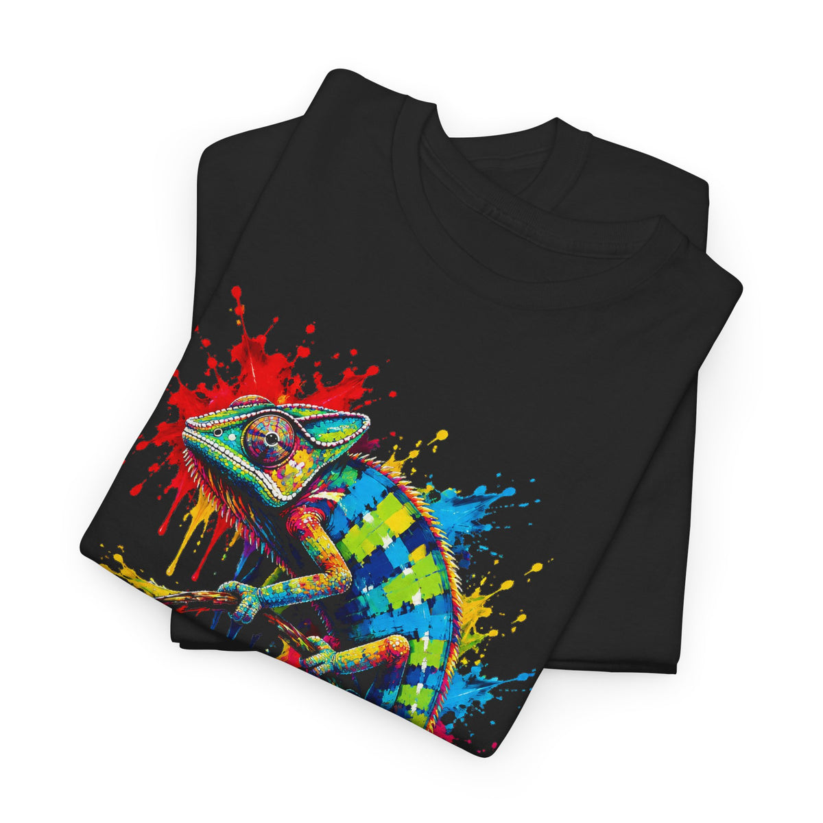 Rainbow Chameleon T-Shirt Colorful Paint Splash Lizard Reptile Art Tee