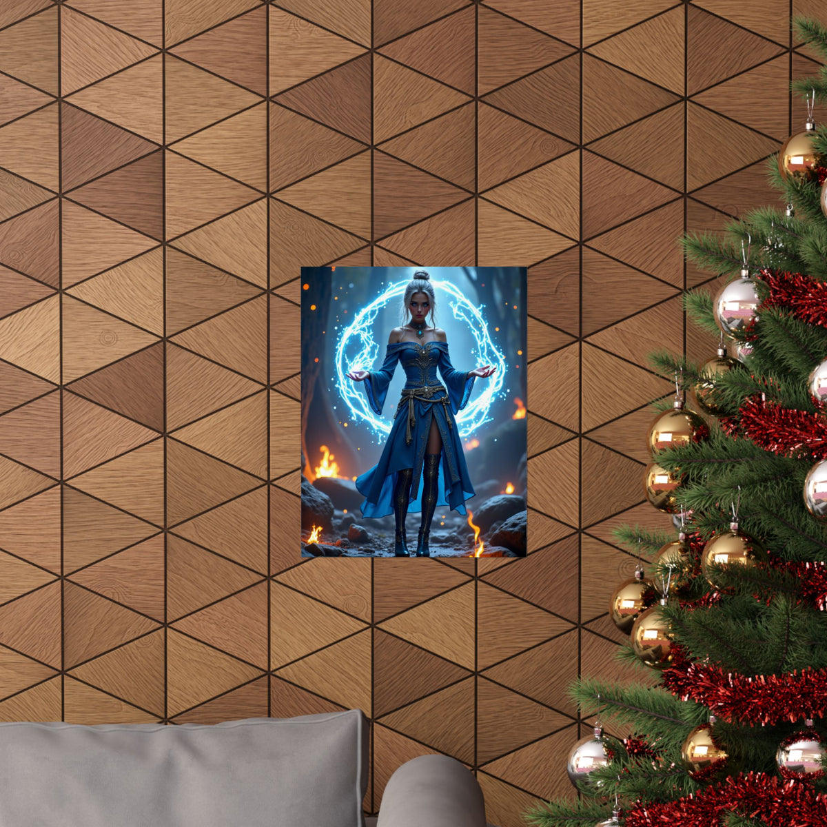 Mystic Sorceress Blue Magic Poster Matte Vertical Wall Art