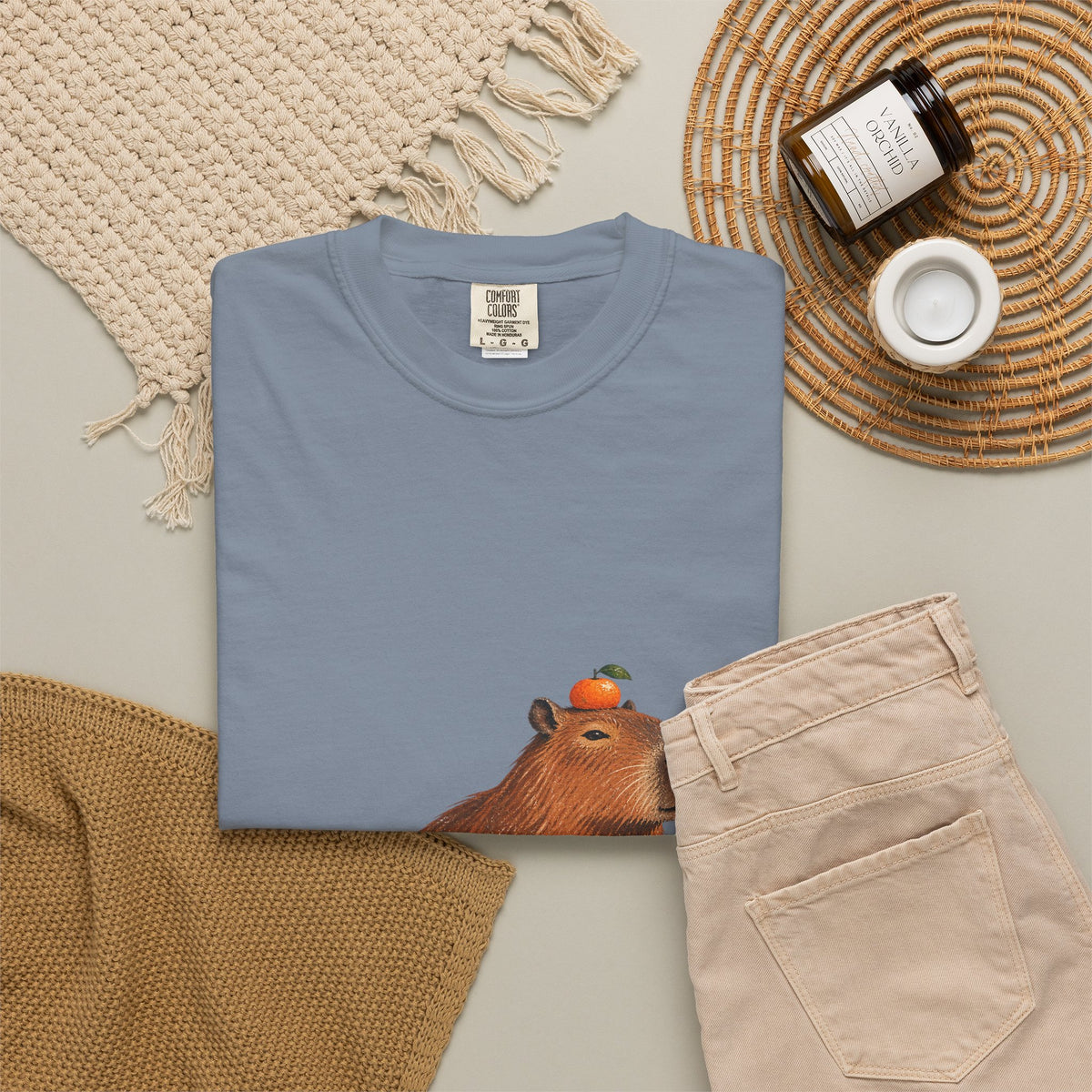 Capybara Orange Duck Tee Cute Capybara with Fruit Duck Lily Pad Pond Shirt