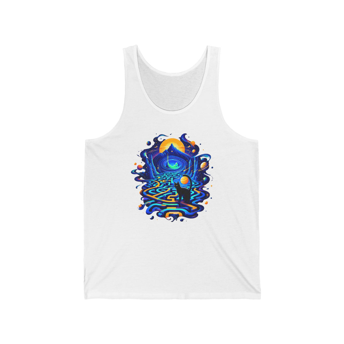 Cosmic Black Cat Maze Tank Top Celestial Galaxy Labyrinth Cat Lover Tank