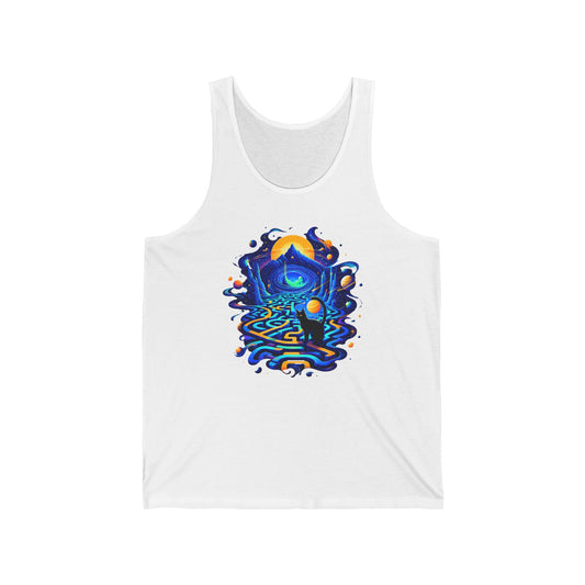 Cosmic Black Cat Maze Tank Top Celestial Galaxy Labyrinth Cat Lover Tank
