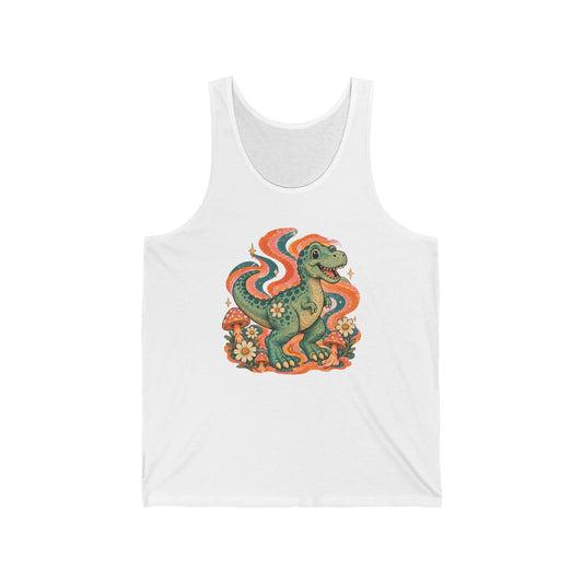Groovy T-Rex Tank Top Retro 70s Dinosaur Mushroom Daisy Tank
