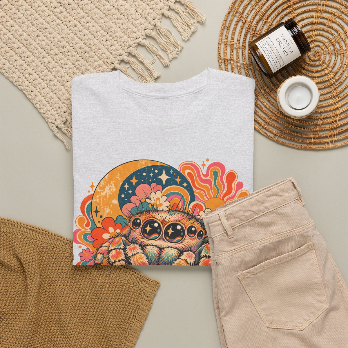 Groovy Jumping Spider T-Shirt Retro 70s Flowers Creepy Cute Tee