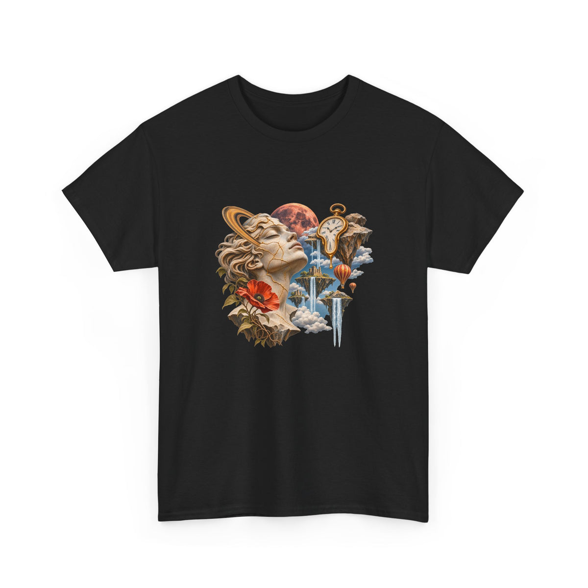 Surreal Kintsugi Bust T-Shirt Melting Clock Floating Islands Celestial Tee