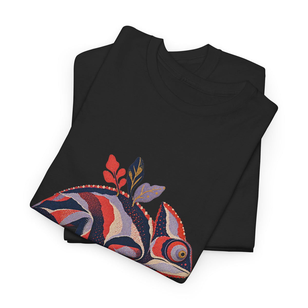 Striped Chameleon T-Shirt Boho Leaves Spiral Tail Lizard Tee