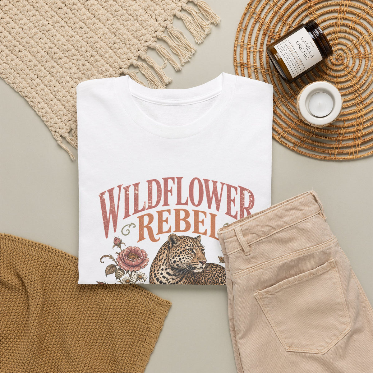 Wildflower Rebel Leopard T-Shirt Boho Floral Big Cat