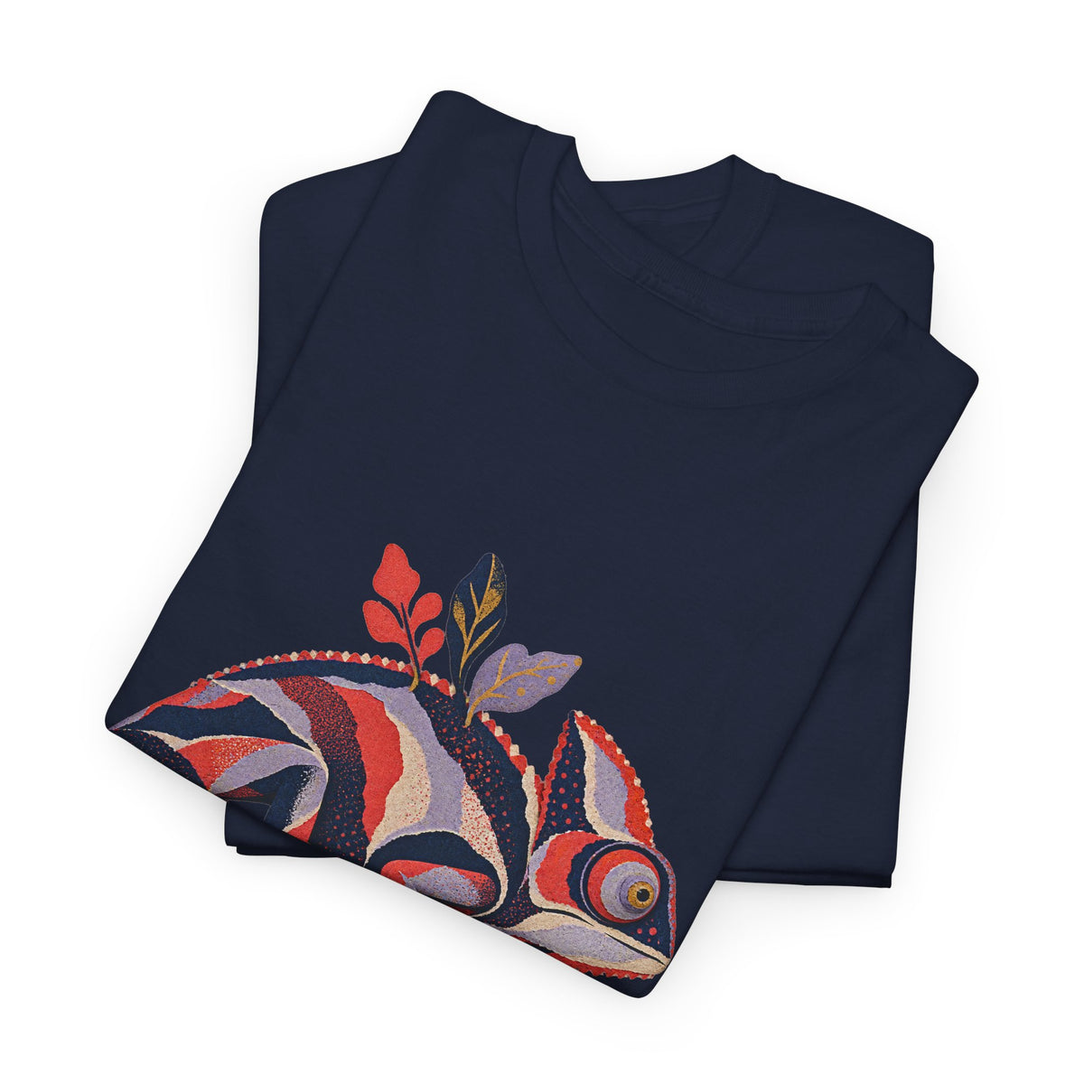 Striped Chameleon T-Shirt Boho Leaves Spiral Tail Lizard Tee
