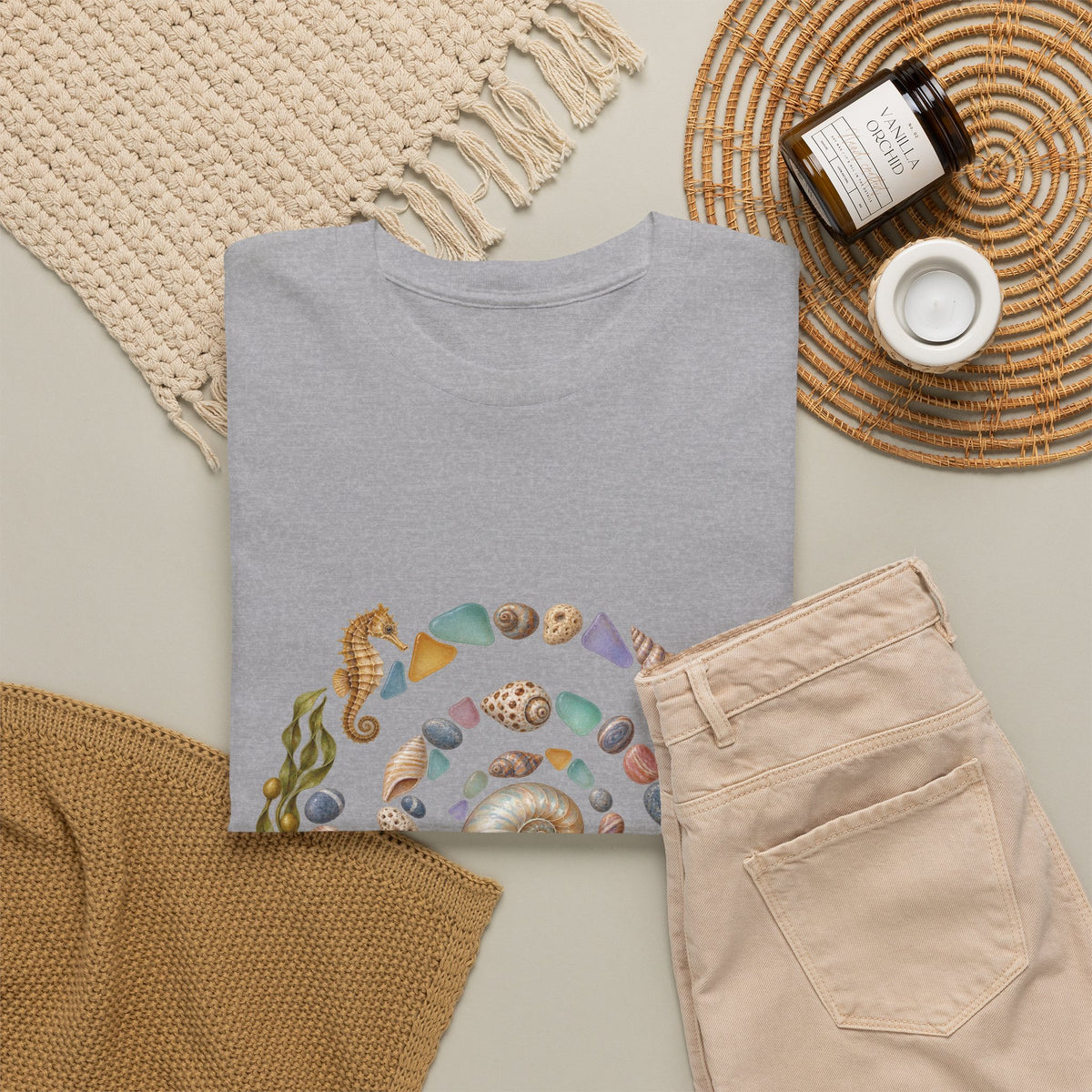 Nautilus Seashell Spiral T-Shirt Ocean Beach Shells Seahorse Starfish Tee