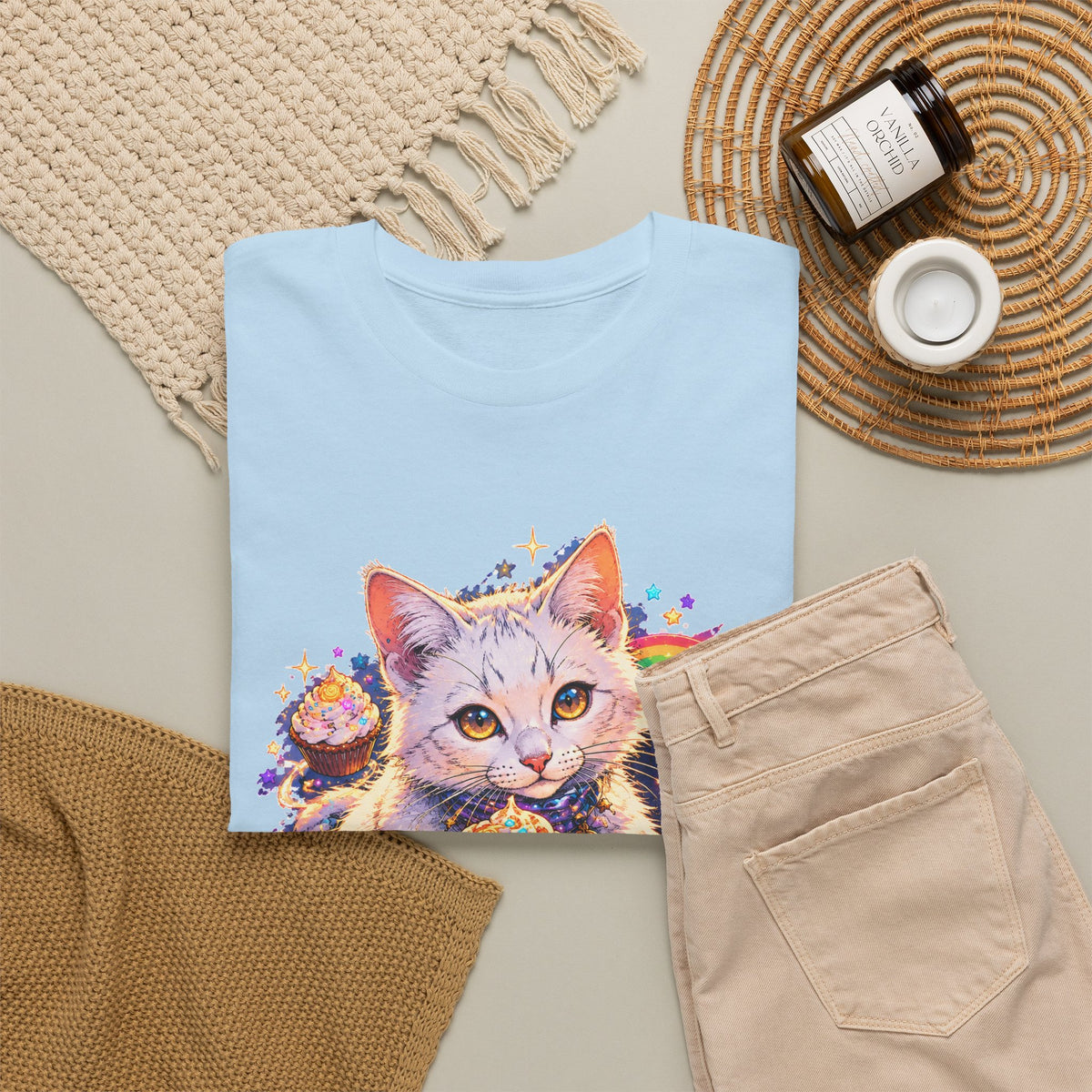 Birthday Cat Cupcake T-Shirt Cute White Kitten Rainbow Sprinkles Party Art