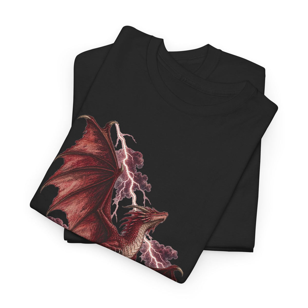Red Lightning Storm Dragon T-Shirt Crimson Dragon Pink Lightning Purple Storm Clouds Fantasy Tee