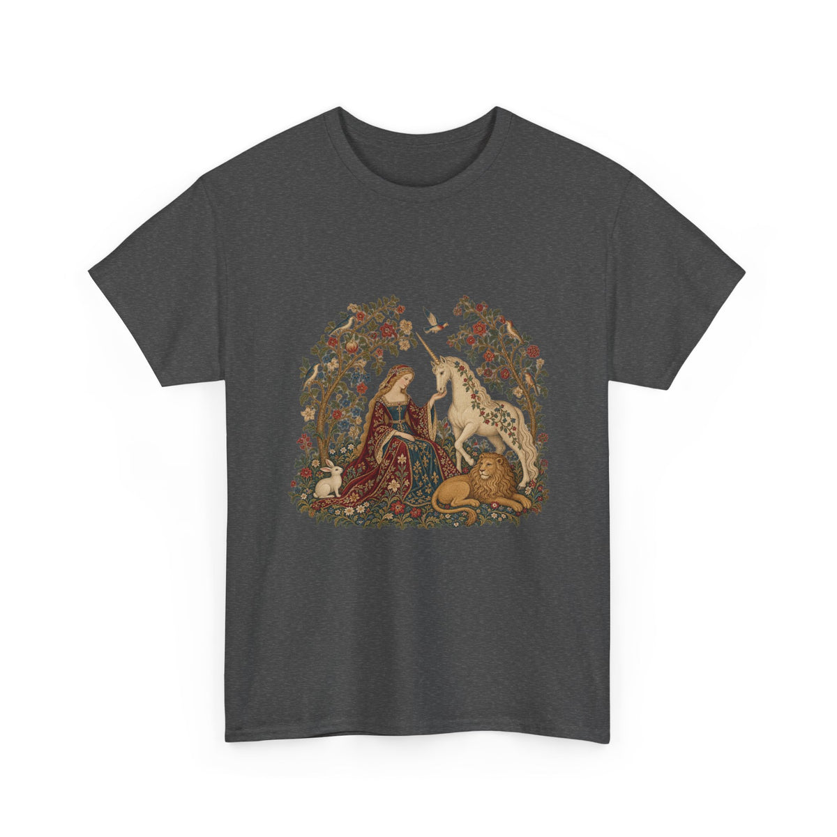 Lady and the Unicorn Tapestry T-Shirt Medieval Garden Lion Rabbit Tee