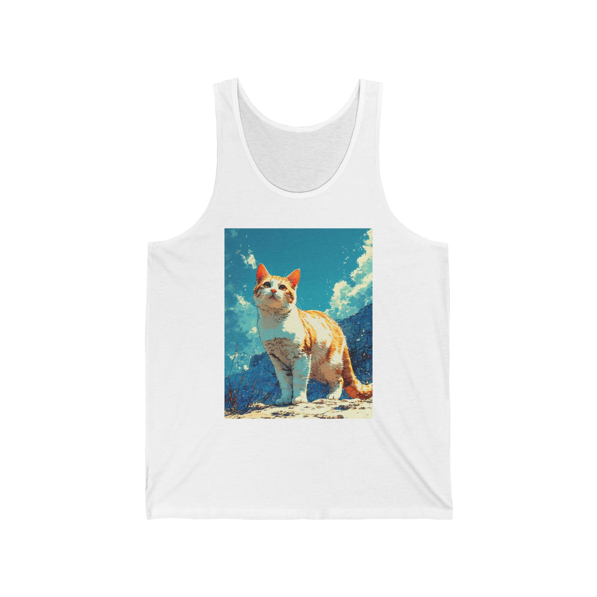 Orange Cat Ocean Sky Graphic Tank Top Unisex Jersey Tank