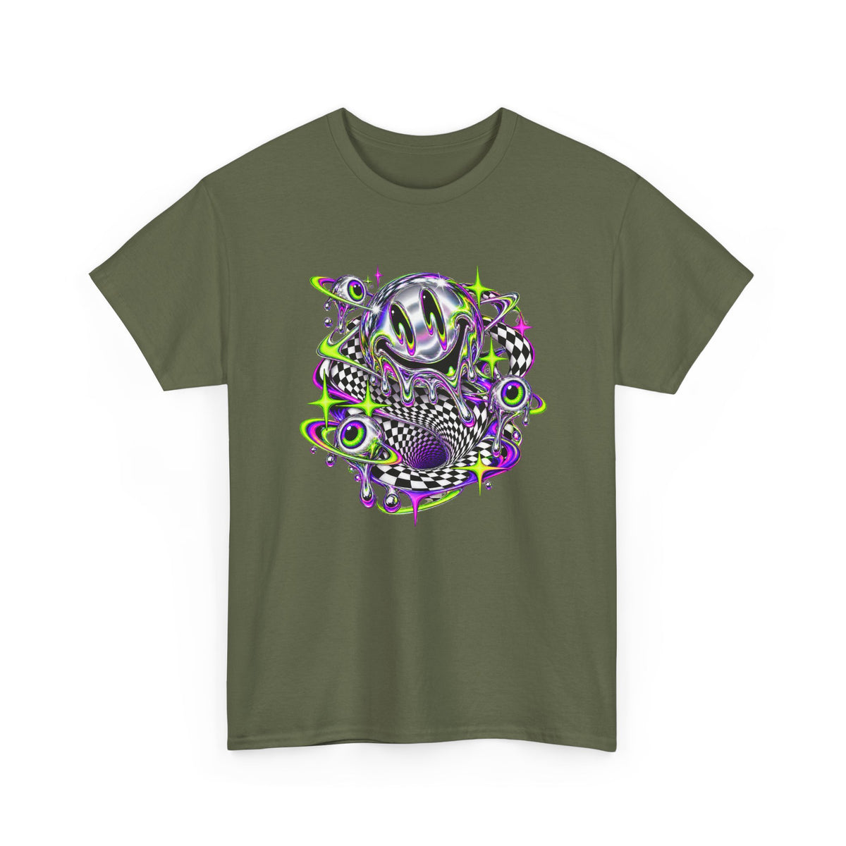 Chrome Melting Smiley T-Shirt Acid Trippy Y2K Psychedelic Tee