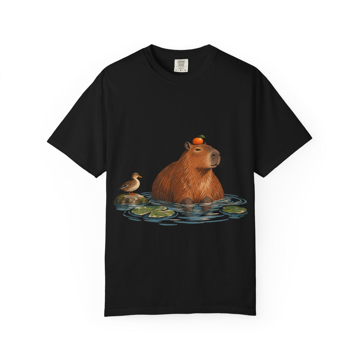 Capybara Orange Duck Tee Cute Capybara with Fruit Duck Lily Pad Pond Shirt