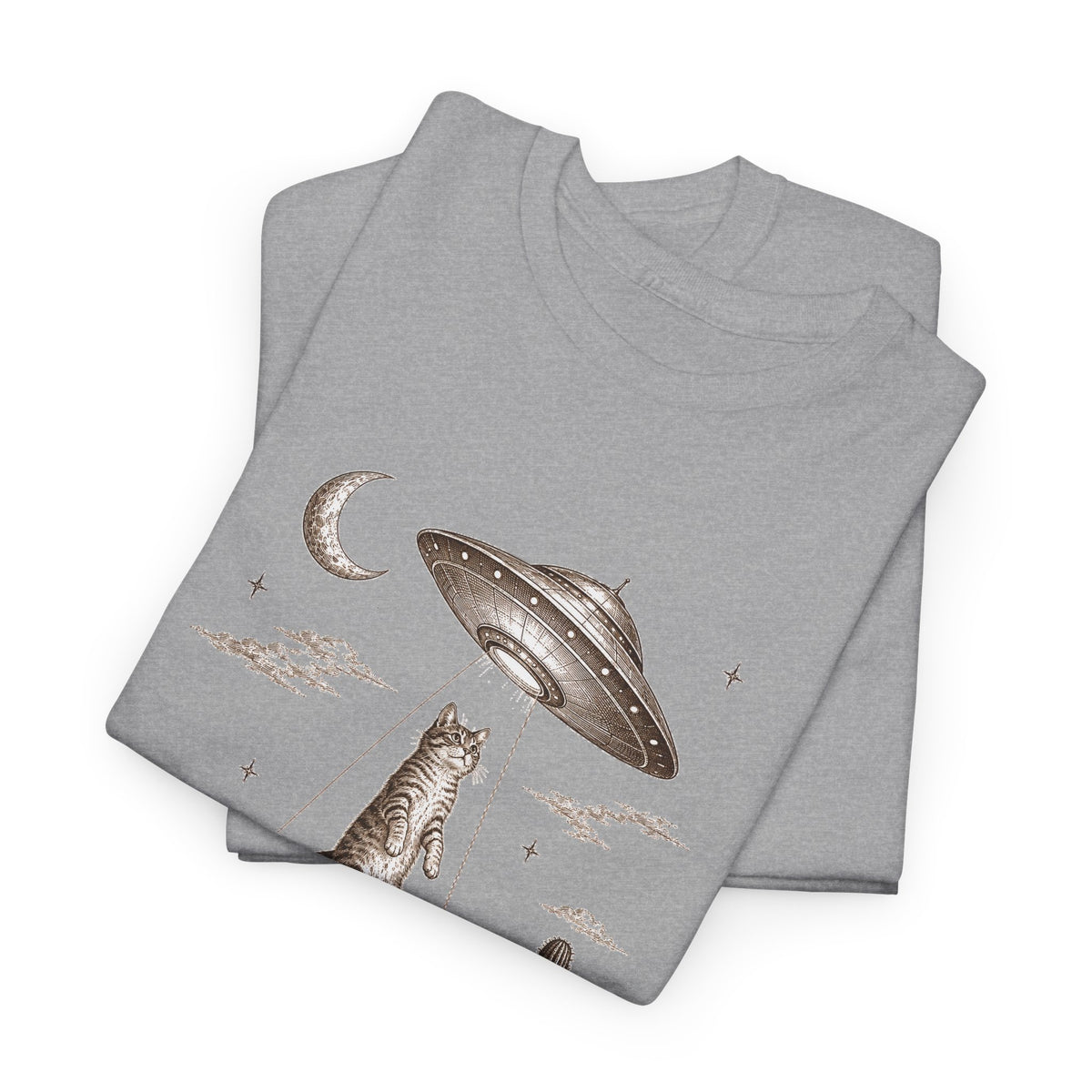 UFO Cat Abduction T-Shirt Sepia Desert Tabby Alien Beam Tee