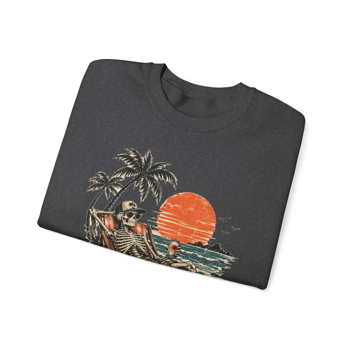 Beach Skeleton Sunset Sweatshirt Palm Trees Vacation Mode Skeleton Crewneck