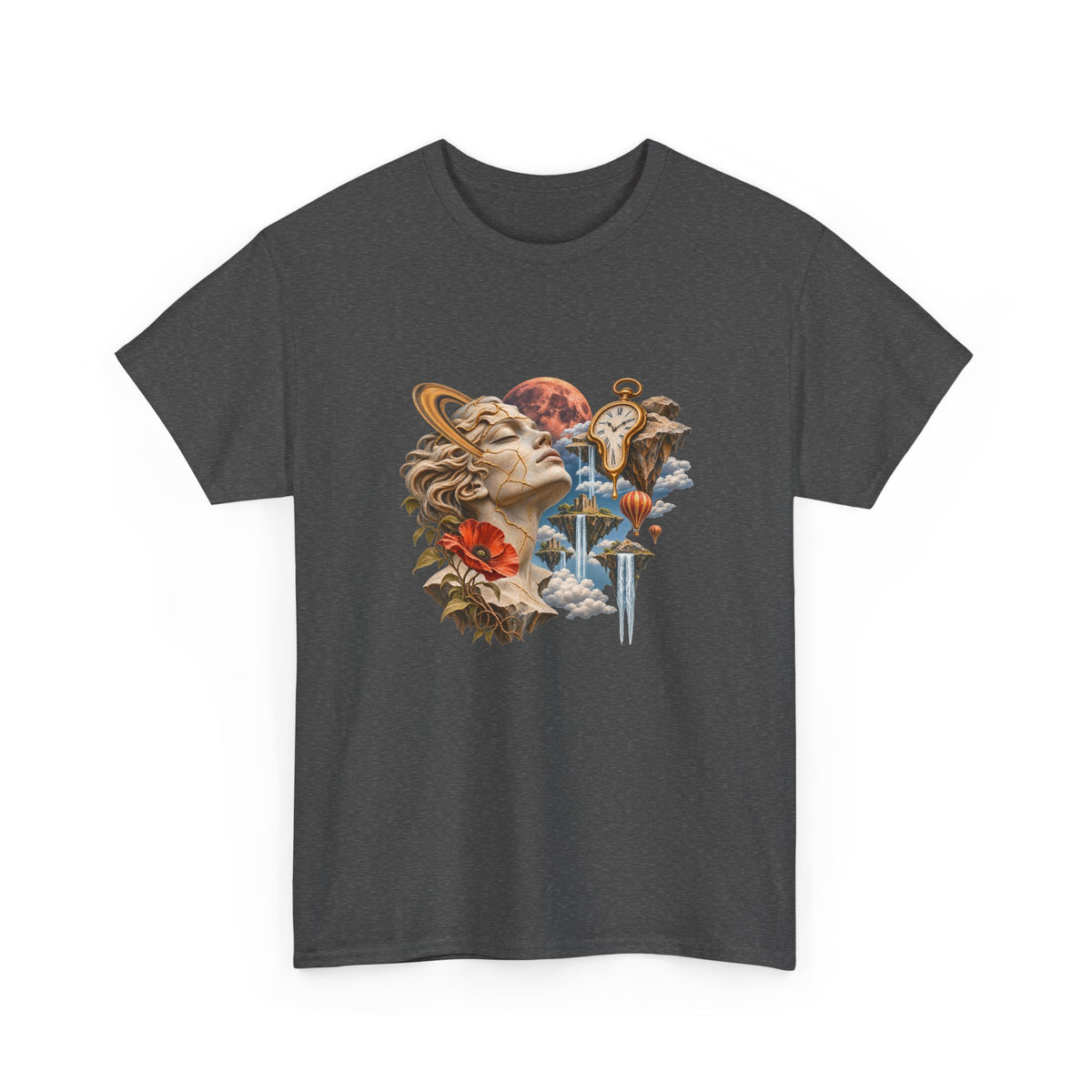 Surreal Kintsugi Bust T-Shirt Melting Clock Floating Islands Celestial Tee