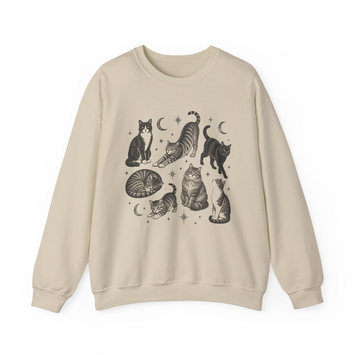 Vintage Cats and Moons Sweatshirt Cute Cat Lover Celestial