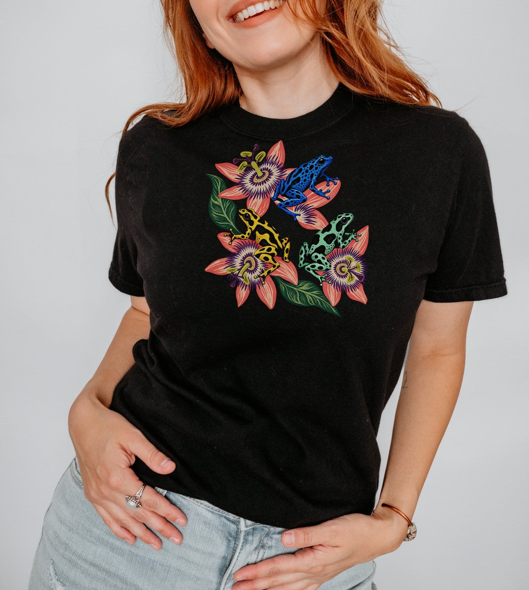 Poison Dart Frogs Passion Flowers Tee Colorful Dart Frog Tro - Comfort Colors tee closeup v4