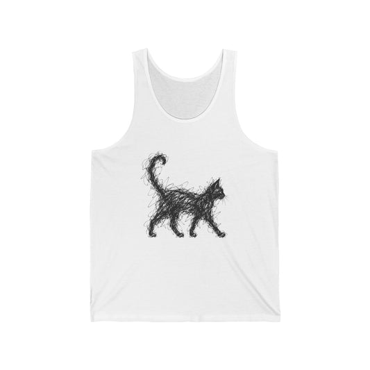 Scribble Black Cat Tank Top Minimal Line Art Cat