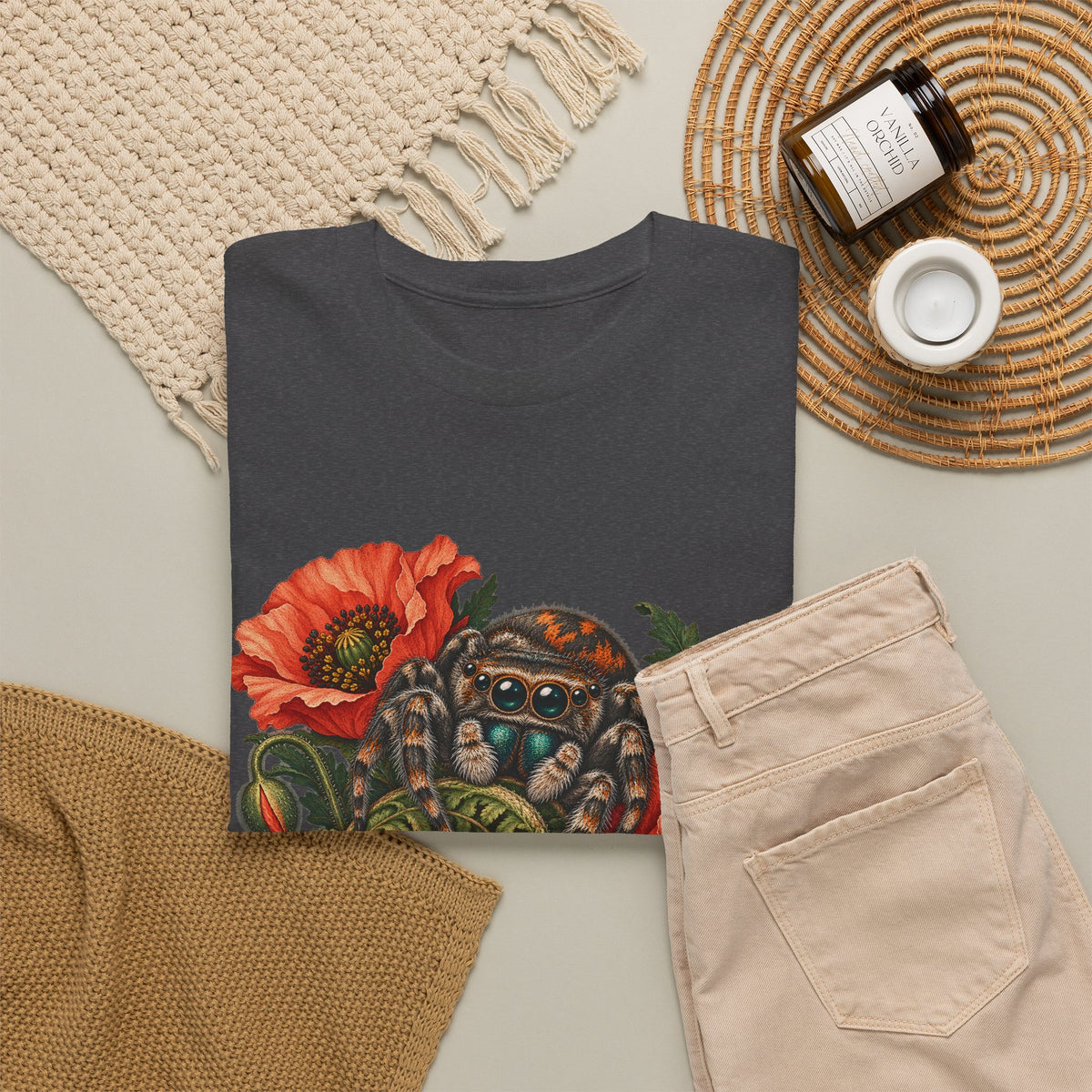 Jumping Spider Poppy Fern T-Shirt Botanical Arachnid Floral Tee