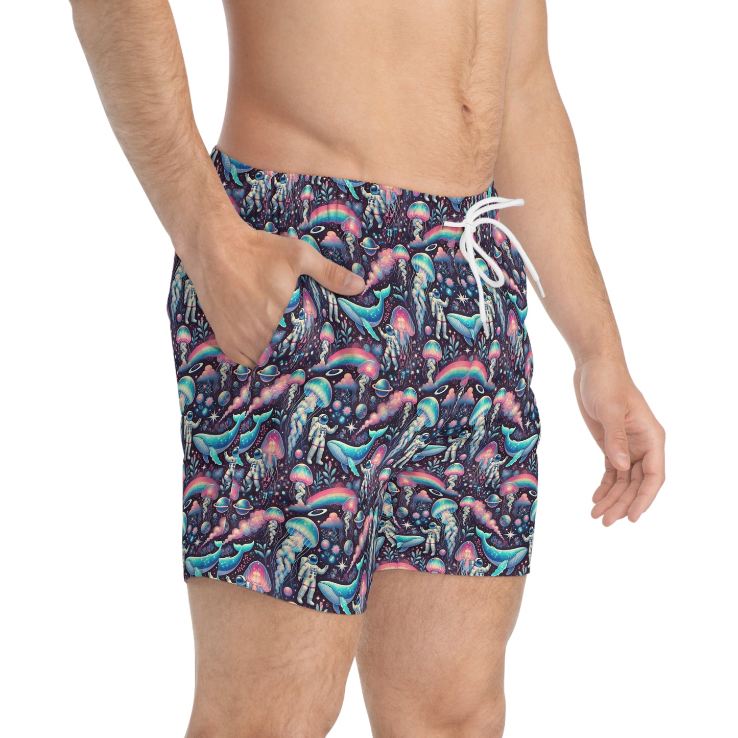 Swim Trunks - Astronaut Jellyfish Whale Trippy Design