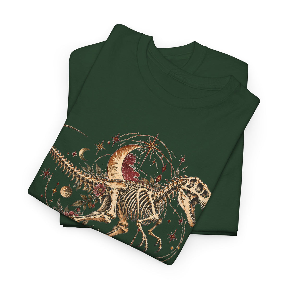 Celestial T-Rex Skeleton T-Shirt, Dinosaur Fossil Moon Stars Graphic Tee Unisex Dark Academia Shirt