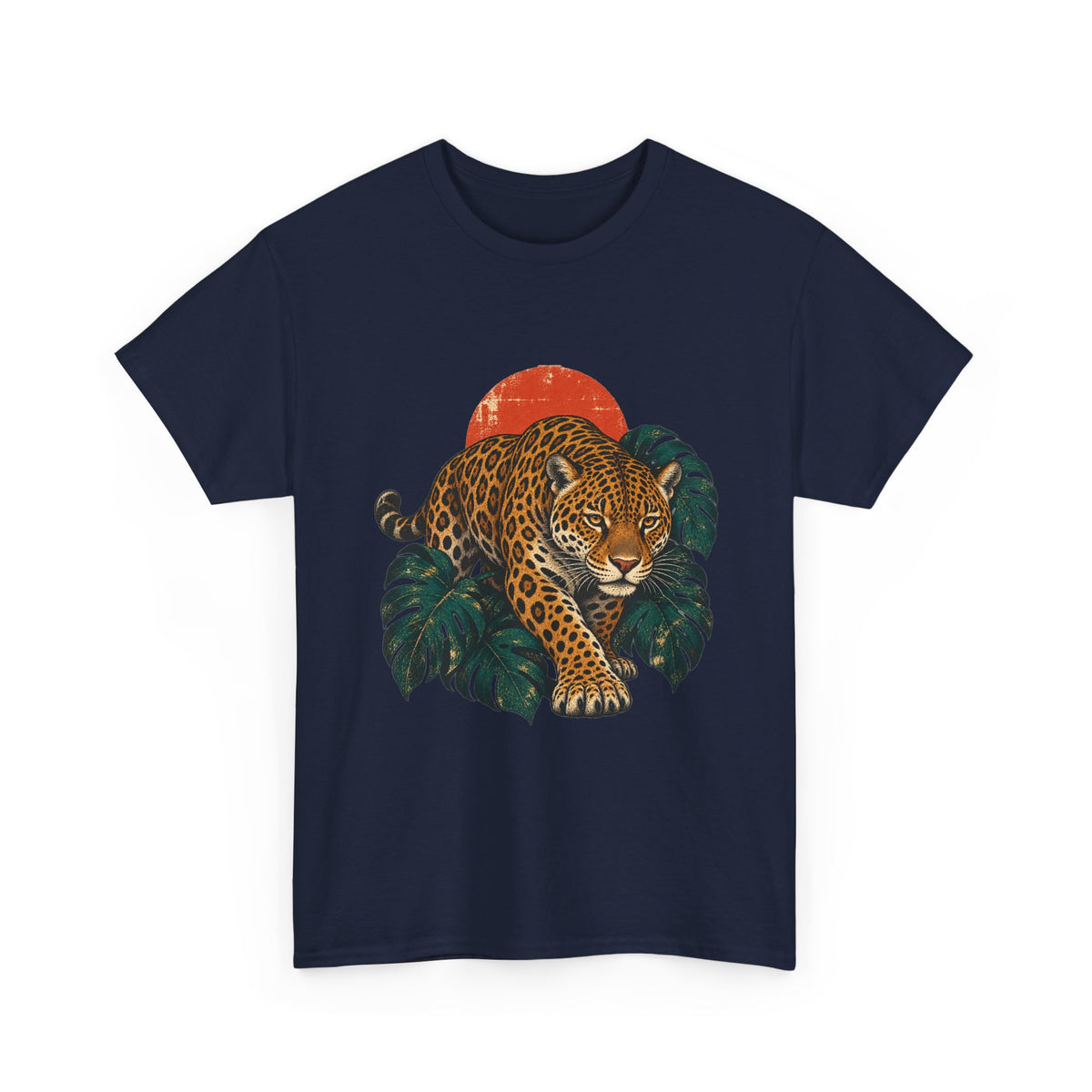 Jaguar Monstera Sun T-Shirt Jungle Cat Tropical Leaves Tee