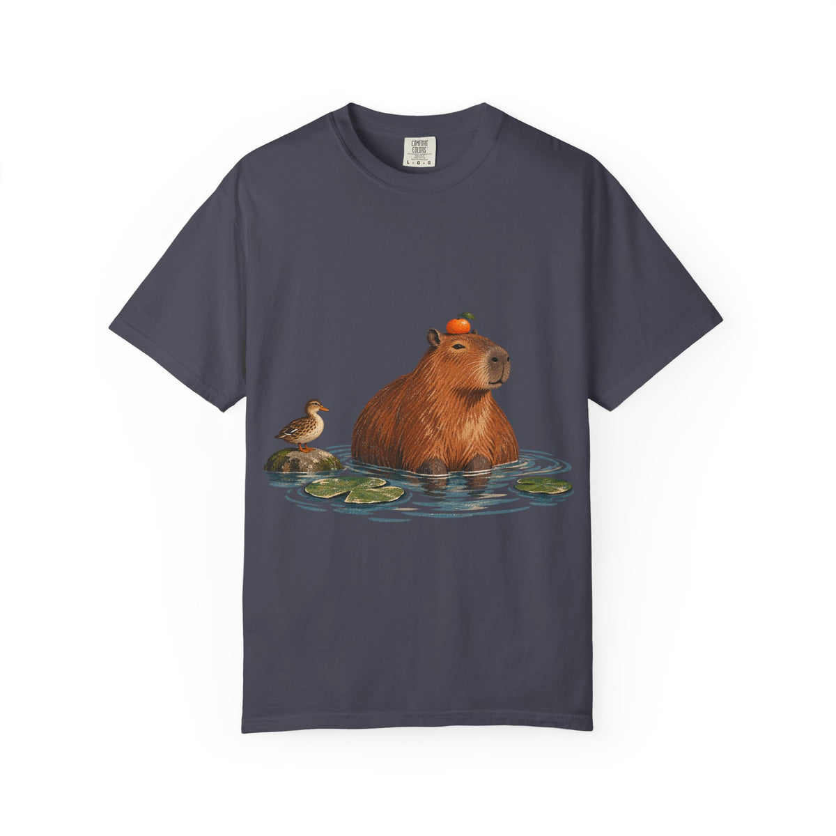 Capybara Orange Duck Tee Cute Capybara with Fruit Duck Lily Pad Pond Shirt