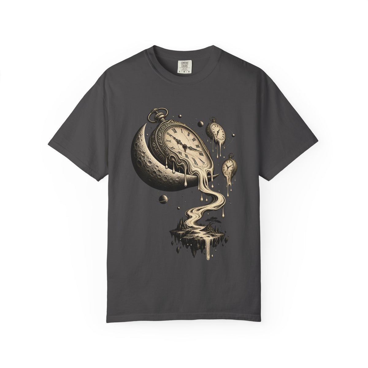 Melting Pocket Watch Crescent Moon Tee Surreal Celestial Time Shirt