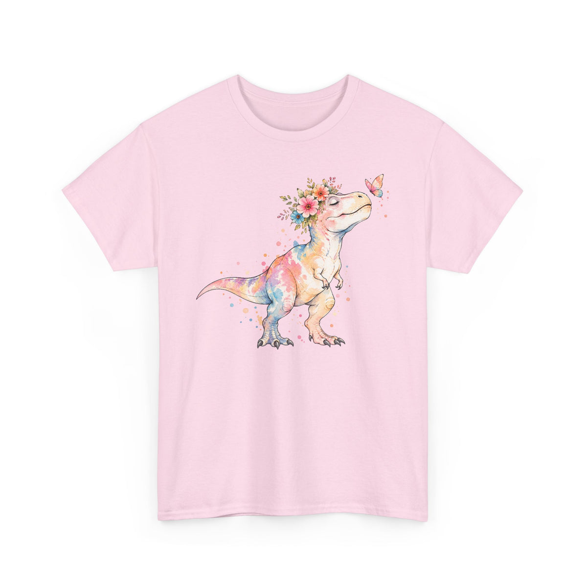 Watercolor T-Rex T-Shirt, Pastel Dinosaur Flower Crown Butterfly Graphic Tee Unisex Cute Dino Shirt
