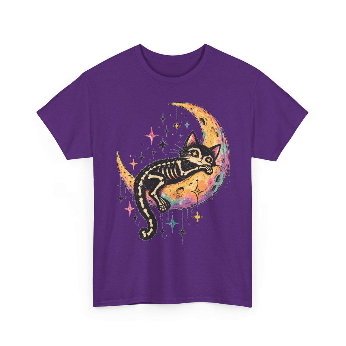 Skeleton Cat Moon T-Shirt Pastel Goth Crescent Moon Black Cat Tee Unisex