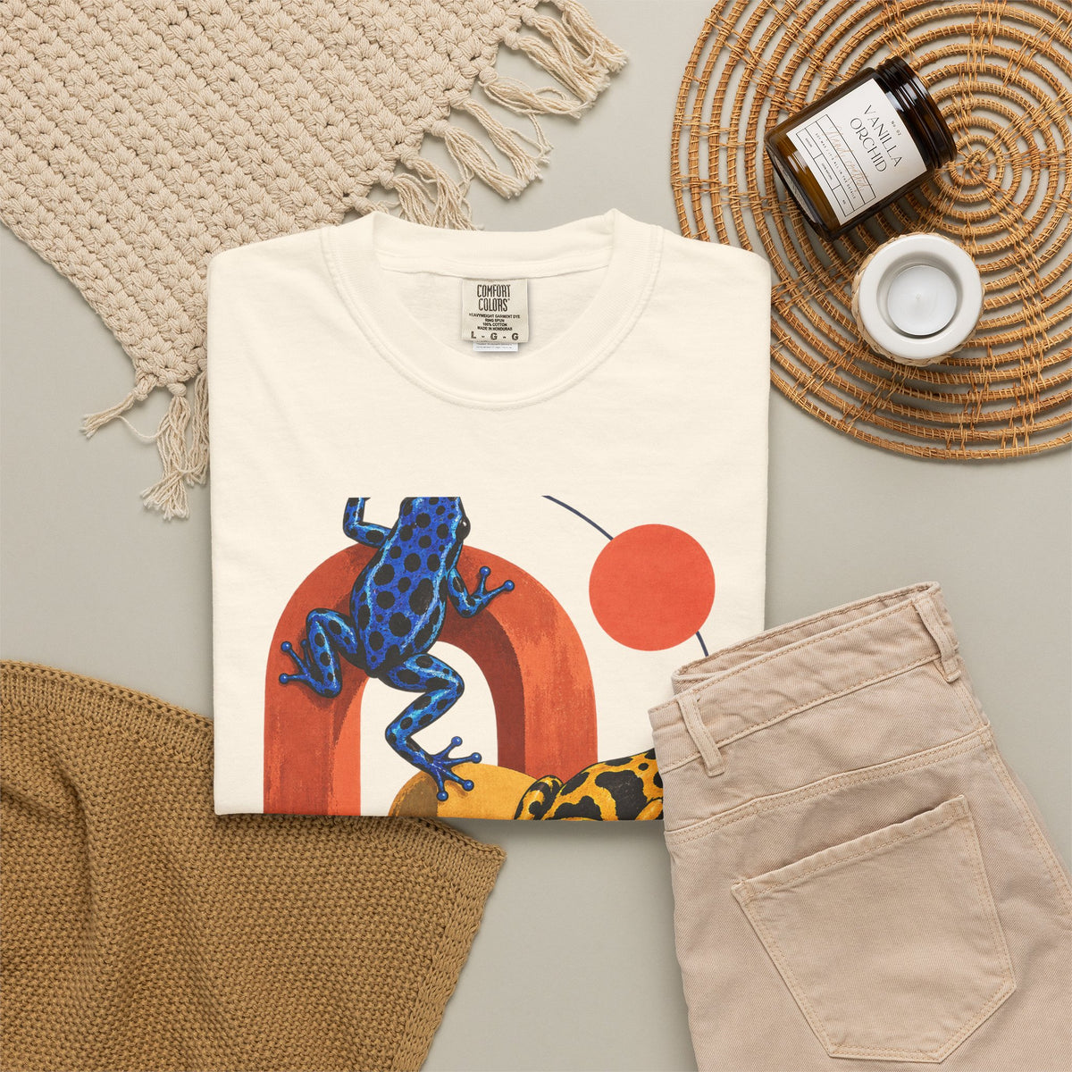 Poison Dart Frogs Colorful Arches Red Sun Tee Midcentury Geometric Frog Wildlife Shirt