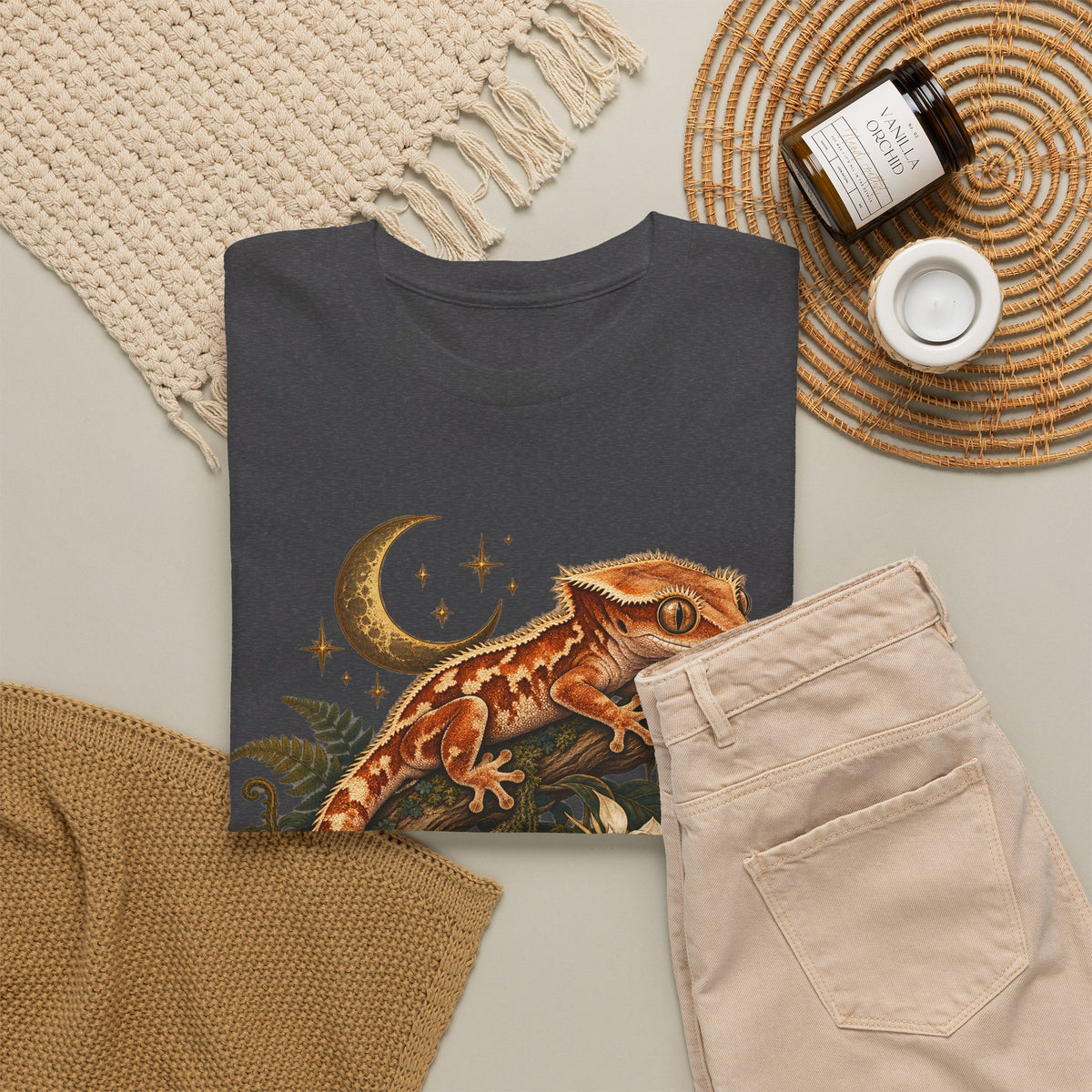 Crested Gecko Moon T-Shirt Night Bloom Reptile Stars Tee